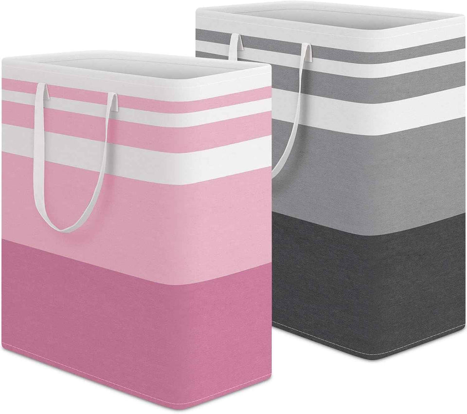 HomeHacks 2 Pack Large Laundry Baskets, Waterproof, Freestanding Laundry Hampers, Collapsible Clothes Hamper with Reinforced Handles in Laundry Room, College Dorm, Bathroom, Bedroom (Grey, 75Lx2)