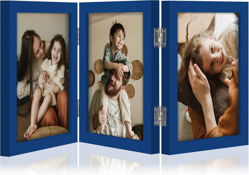decorUhome Triple 4x6 Picture Frame Vertical, Engineered Wood Trifold Photo Frame with Plexiglass for Tabletop Display, 4x6, Black