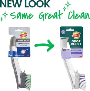 Scotch-Brite Odor-Resist Soap Control Dishwand Brush, Non-Scratch Cleaning with Scraper, Stands Upright, 1 Pack