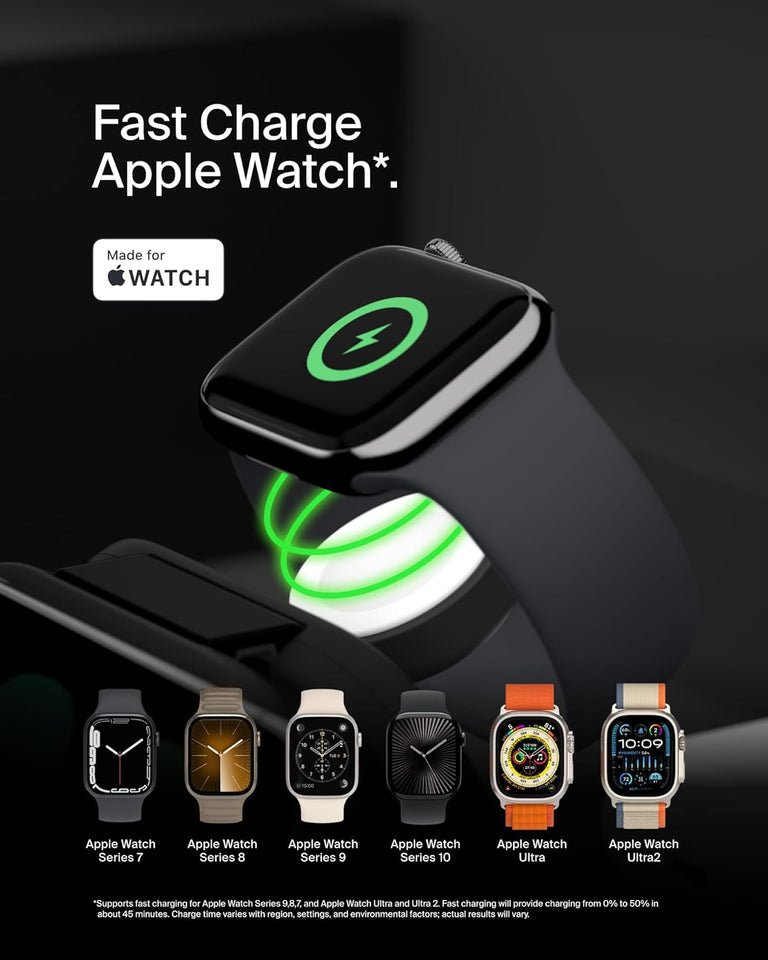 Belkin MagSafe Charger Compatible 3-in-1 Magnetic Charging Travel Pad 15W-BoostCharge Pro Foldable Qi2-Certified Wireless Charger, MagSafe-Compatible Charger for iPhone 16 Series, Apple Watch, AirPods