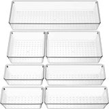 Criusia Drawer Organizer, 10 Pack Large Clear Plastic Set, 3 Size Versatile Bathroom and Vanity Organizer Trays, Storage Bins for Makeup, Bedroom, Kitchen Utensils