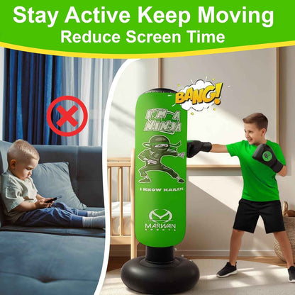 Marwan Sports 5-in-1 Inflatable Punching Bag for Kids - 63" Karate Toy Set with Boxing Gloves