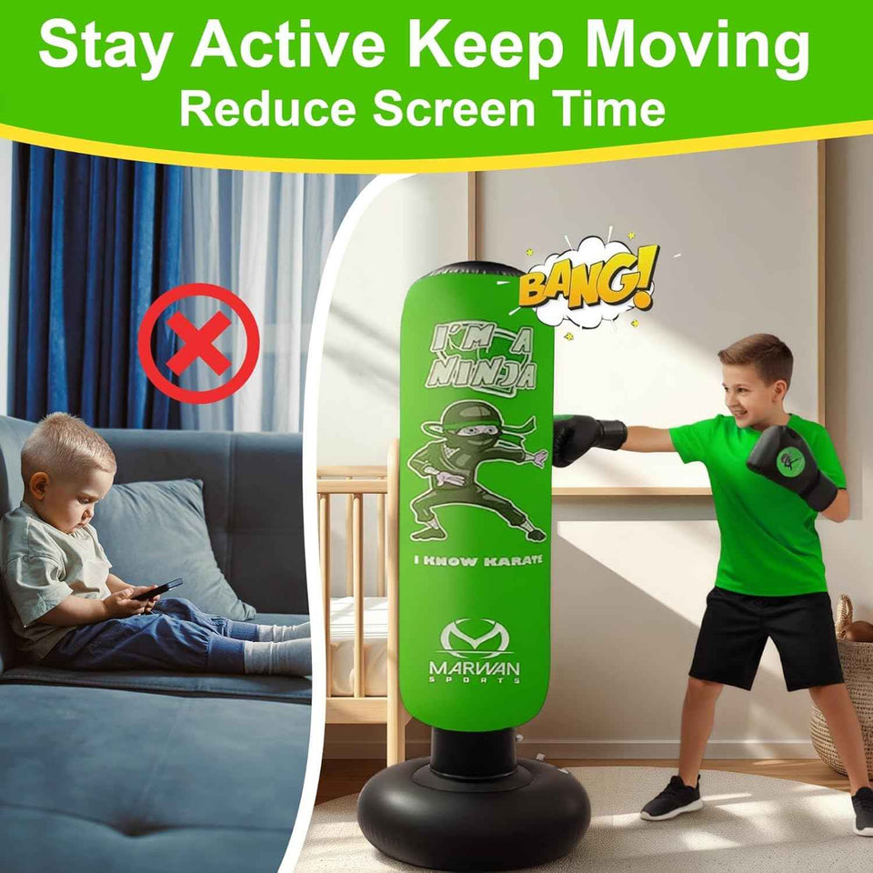 Marwan Sports 5-in-1 Inflatable Punching Bag for Kids - 63" Karate Toy Set with Boxing Gloves