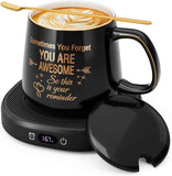 Coffee Mug Warmer & You are Awesome Mug Set, Electric Cup Warmer for Desk, Beverage Warmer with 4 Temperature Setting, 8-Hours Auto Shut Off