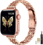 MioHHR Slim Metal Band Compatible with Apple Watch Band 42mm(Series 11 10) 41mm(Series 9 8 7) 40mm(Series 6 5 4 SE3/2/1) 38mm(Series 3 2 1),Stainless Steel iWatch Bands for Women,Silver/Gold