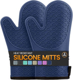 Silicone Oven Mitts, Heat Resistant 2PCS Oven Mitts with Soft Cotton Lining, Waterproof Non-Slip Grip Oven Glove, Kitchen Potholder Mits for BBQ, Baking, Cooking, 12.5 Inch - Grey