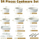 SENSARTE 24-piece non-stick cookware set with detachable handle, induction compatible, RV safe, dishwasher and oven safe (white)