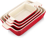 MALACASA Casserole Dishes for Oven, Porcelain Baking Dishes, Ceramic Bakeware Sets of 4, Rectangular Lasagna Pans Deep with Handles for Baking Cake Kitchen, White (9.4"/11.1"/12.2"/14.7"), Series
