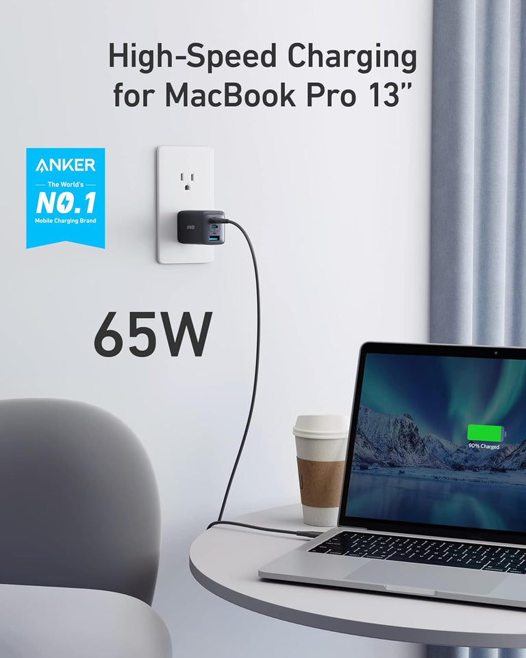 Anker USB C Charger(Nano II 65W), PPS 3-Port Fast Compact Foldable Wall Charger for MacBook Pro/Air, iPad Pro, Galaxy S20, Dell XPS 13, Note 20/10+, iPhone 16/16 Pro, Steam Deck, and More