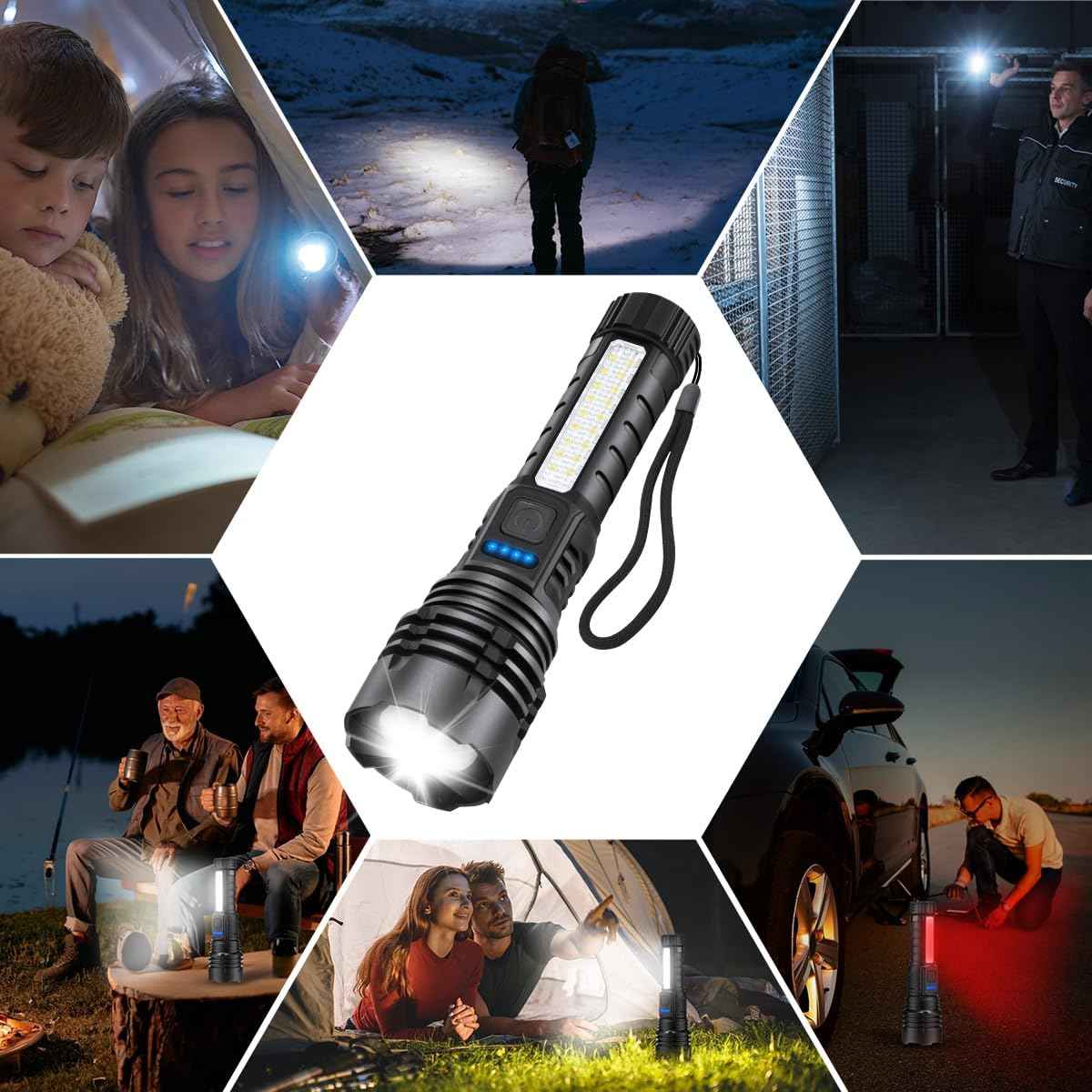 Rechargeable Flashlights High Lumens, 7Mode Super Bright Flashlight Camping, Adjustable Tactical Flash Light High Powered, LED Flashlights for Home Emergency, Christmas Gifts Stocking Stuffers for Men