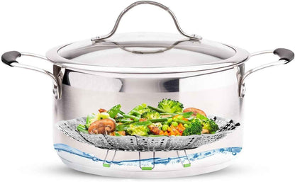 Consevisen Vegetable Steamer Basket for Cooking Food, Stainless Steel Veggie Steam Basket for Pot, Folding Expandable Steaming Insert with Extendable Handle Fits Various Size Pot, 5.1" to 9"
