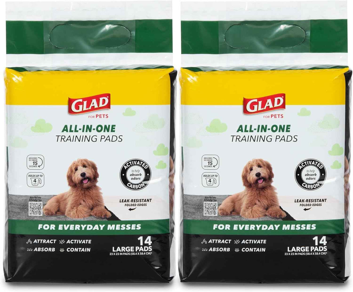 Glad for Pets Black Charcoal Puppy Training Pads with Odor Control and Pheromone Attractant, Leak Resistant Dog Potty Pads for House Training Puppies and Dogs, 23 x 23 in, 50 Count