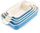 MALACASA Casserole Dishes for Oven, Porcelain Baking Dishes, Ceramic Bakeware Sets of 4, Rectangular Lasagna Pans Deep with Handles for Baking Cake Kitchen, White (9.4"/11.1"/12.2"/14.7"), Series