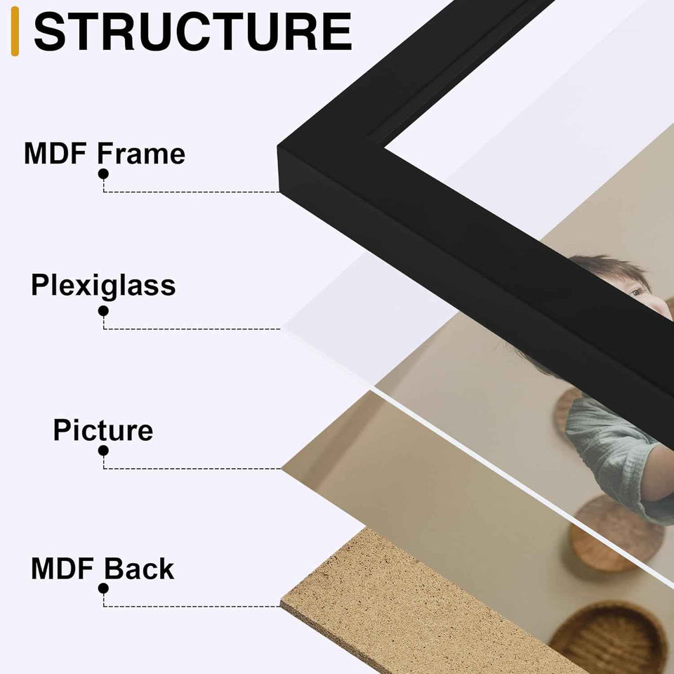 decorUhome Engineered Wood Trifold 4x6 Photo Frame with Plexiglass for Tabletop Display, Black, 3-Picture Frame