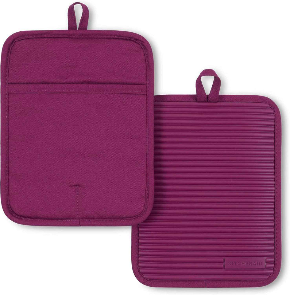 KitchenAid Ribbed Soft Silicone Pot Holder 2-Pack Set, Milkshake Tan, 7"x9"