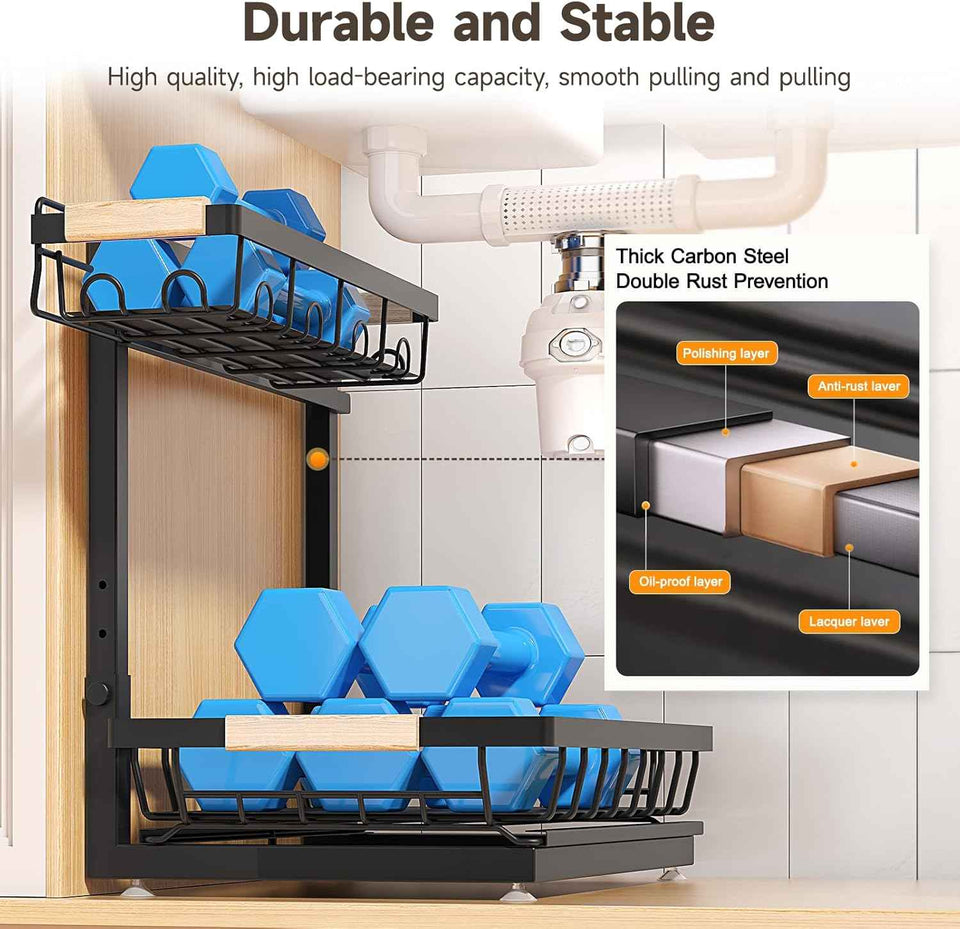 2 Packs Under Sink Organizer, 2026 Upgrade Height Adjustable 2 Tier Under Kitchen Sink Organizer, Multi-Purpose Storage Shelf