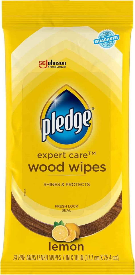Pledge Expert Care Wood Wipes, lemon scent, 24 count, convenient wood surface cleaner