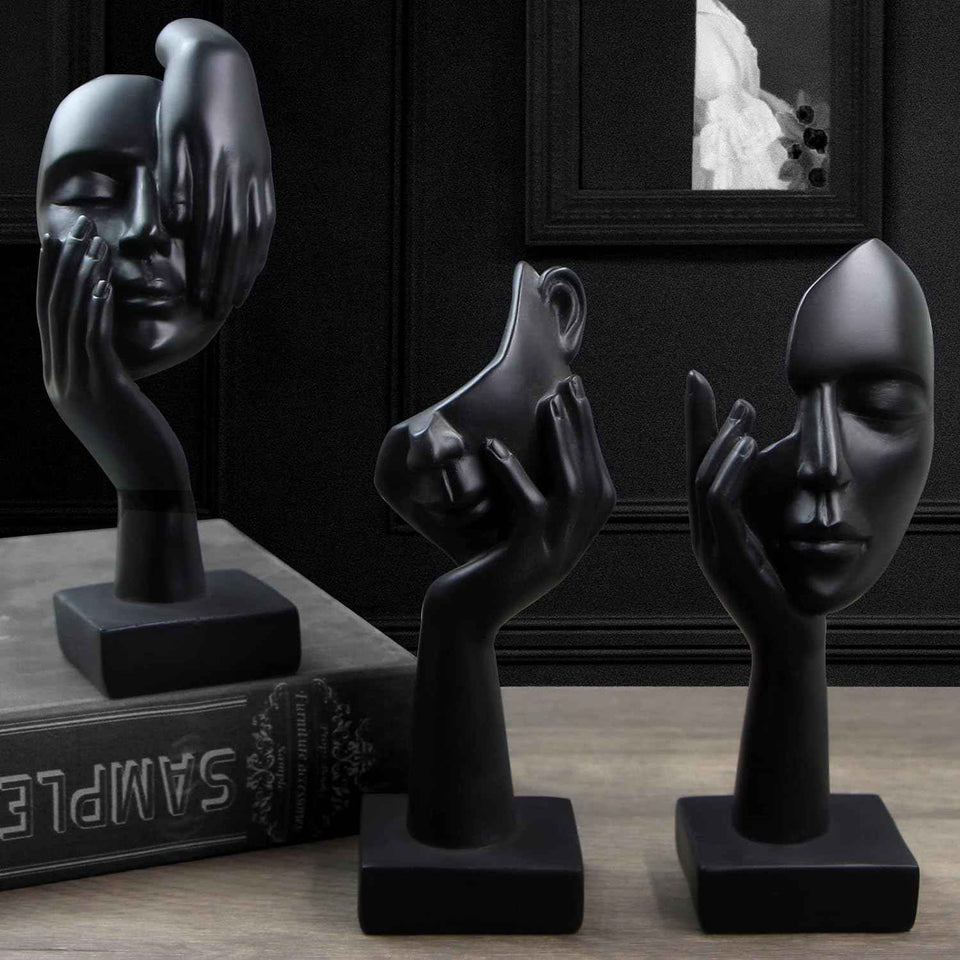 3 Pcs Thinker Statue,Modern Home Resin Sculptures,Collectible Figurines for Home Office Bookshelf Desktop Decor(Golden)