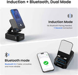 Cell phone stand with instant wireless induction Bluetooth speaker and no pairing needed