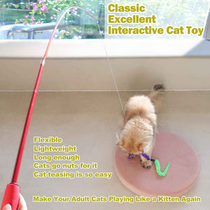 meohui 2pcs retractable cat fishing pole toy set with 9pcs cat feather toys refills
