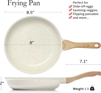eslite life non-stick ceramic frying pan skillet, non-toxic egg omelette kitchen cooking pans compatible with all stovetops white 8