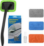windshield cleaning tool with 4 washable microfiber pads and extendable handle for auto glass wiper