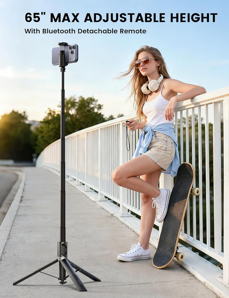 Lamicall 65" Phone Tripod & Selfie Stick - [Tap-to-Open] iPhone Tripod with Remote & Cold Shoe, Aluminum Phone Stand for Recording Compatible with iPhone for Video Record Live Vlog Mothers Day Black