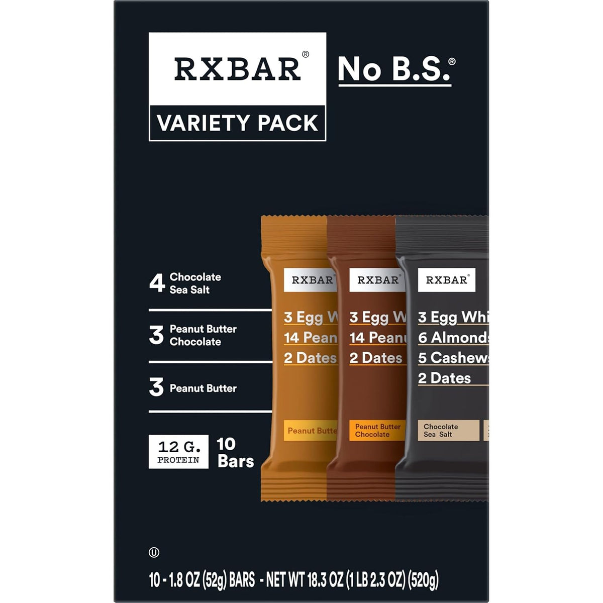 RXBAR Protein Bars, Protein Snack, Snack Bars, Variety Pack, 18.3oz Box (10 Count)