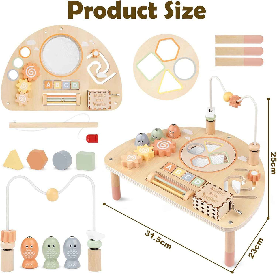 Activity Table for 1 Year Old, Montessori Toys for 1 2 Year Old Girls Boy Gifts, 8 in 1 Wooden Sensory Play Table for Toddler 1-3, Learning Toys for Baby 12-18 Months 1st Christmas Birthday Gifts