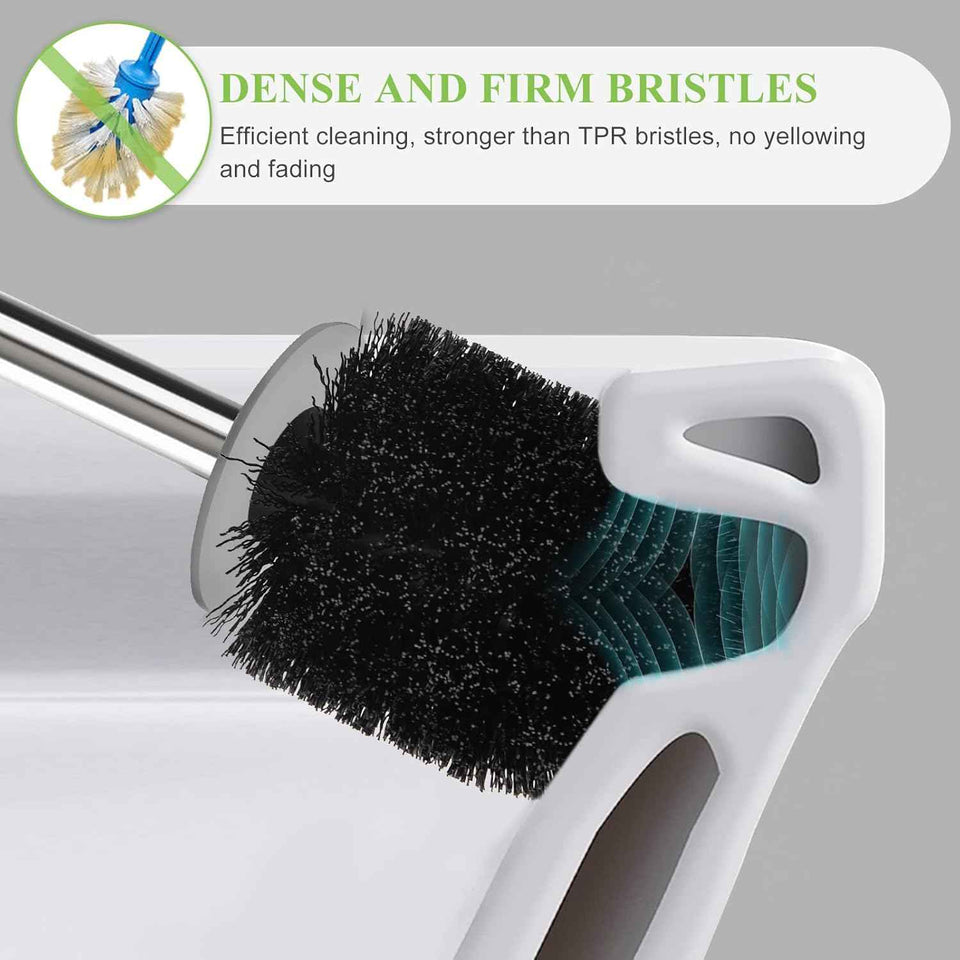 Compact Toilet Brush & Holder, Stainless Steel Handle, Space Saving for Storage