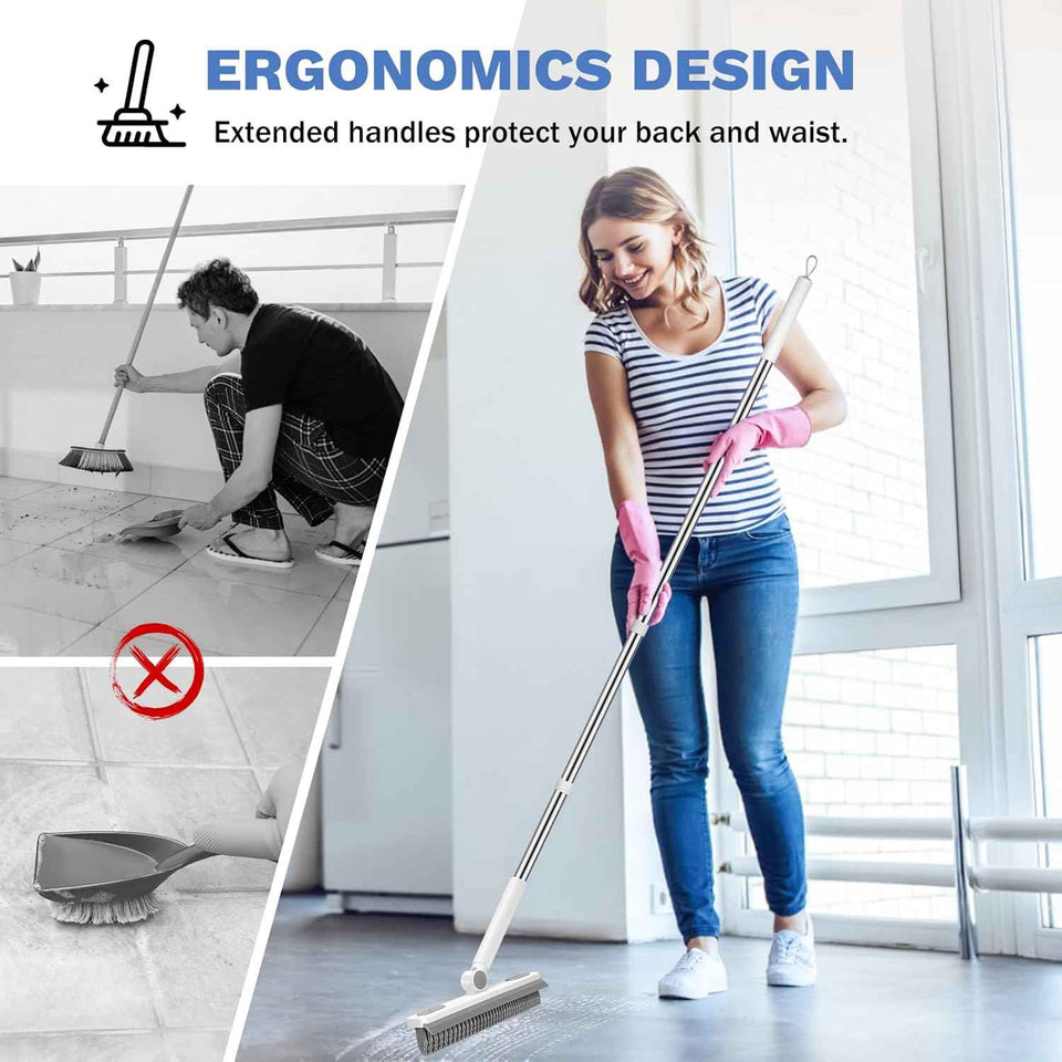 SetSail Grout Cleaner Brush with Long Handle, V-Shaped Floor Scrub Brush Swivel Grout Brush Stiff Bristle Floor Grout Scrubber for Bathroom, Tile Line, Crevice, Kitchen, Wall, Deck, Garage, White Grey