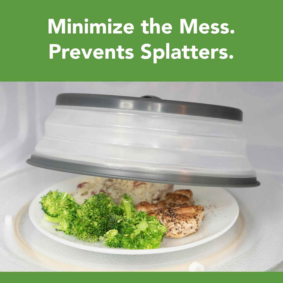 Tovolo Microwave Cover for Food Splatter 10 Inch, Heavy Duty Easy to Use Collapsible & Vented Silicone Microwave Splatter Guard Lid for Plates Dishes Bowls, Charcoal Gray