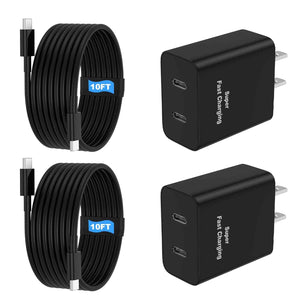 45W 2Pack Super Fast Charger USB C Dual Port Android Phone Charger Type C Fast Charging Block with 10FT Type-C Charger Cord for Samsung Galaxy S25/S25 Ultra/S25+/S24 Ultra/S24/S24+/S23/S22/iphone 17