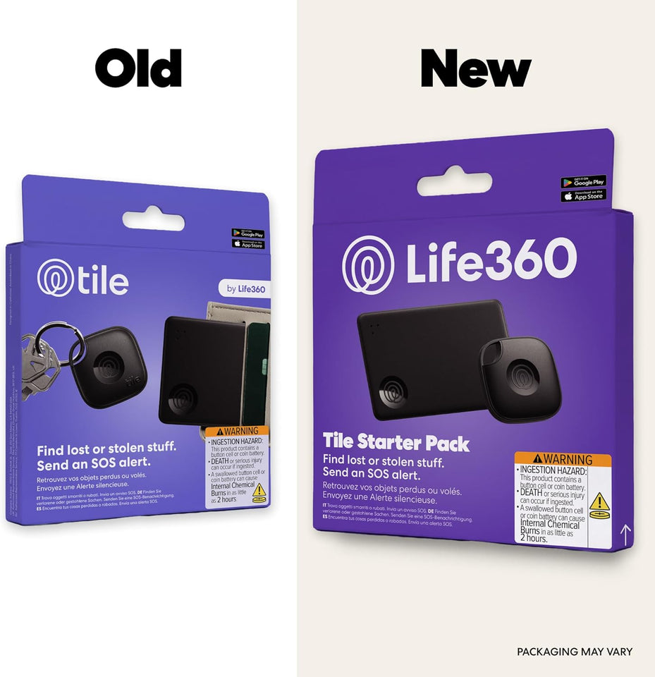 Life360 Tile Starter Pack - Bluetooth Trackers and Item Finders for Keys, Wallets & More. Both iOS and Android Compatible. Phone Finder. 2-Pack (Black Mate/Slim)
