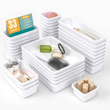 10 PCS Drawer Organizer Set, 4 Size Makeup Drawer Divider Organizer With Non-Slip Pads, Interlocking Plastic Storage Bins for Office,Jewelry Vanity,Gadgets, Bathroom,Kitchen, Black