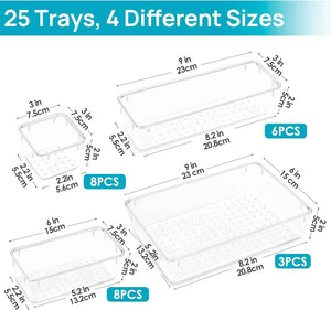 Vtopmart 25 PCS Clear Plastic Drawer Organizers Set for Bathroom Vanity and Kitchen Storage