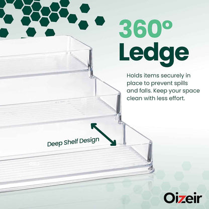 Oizeir Clear Spice Rack (2-Pack) – 3-Tier Acrylic Organizer for Cabinet – Deep Spice Shelf – 10.4 x 9.6 x 4 Inches – Holds Seasoning and Condiments