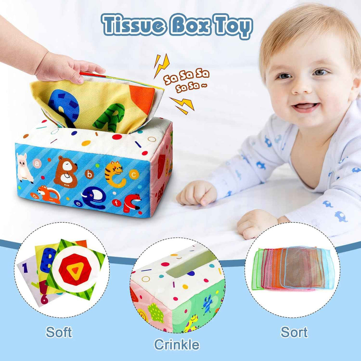 EPOGG 6 in 1 Montessori Toys for Babies 6-12 Months Up - Incl Pull String Toy, Stacking Cups, Tissue Box, Suction Cup Spinner, Stacking Blocks,Activity Cube, Baby Toys for 1 2 3 Year Old