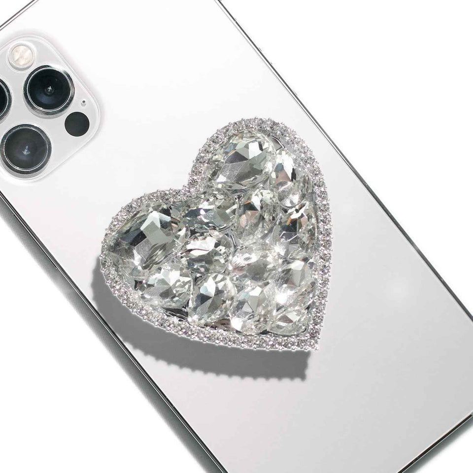 OnTheGrip Compatible with Magsafe Cute Cubic Diamond Heart Shape Design Collapsible Mobile Phone Grip Stand Holder for Smartphone Tablet Cell Phone Accessory (Gold Small)