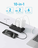 anker 300j flat plug 10-in-1 ultra thin power strip with 6 ac and 3 usb ports, extension cord, desk charging station, 5 feet, black