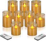 Flameless Candles 4" 5" 6" Set of 3 Acrylic Glass Pillars 3" Diameter Battery Operated Flickering Candles Include 10-Key Remote with Timer Function 400+ Hours (Gray, Warm Light 3 Pack)