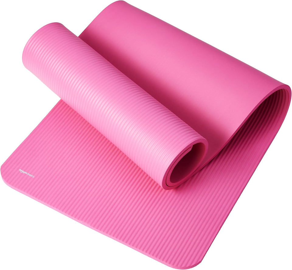 1/2 Inch Extra Thick Exercise Yoga Mat with Carrying Strap, Cushioned Support, for Fitness and Gym Workouts