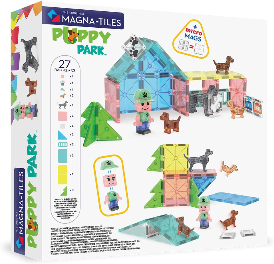 MAGNA-TILES Puppy Park 27-Piece Magnetic Construction Set, The Original Magnetic Building Brand