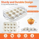 Vinino 2Pack Silicone Muffin Pan for Baking with Metal Reinforced Frame, 12 Cup Regular Size Cupcake Pan, BPA Free Silicone Muffin Tray, Cupcake Baking Pan Bite Molds for Oven Dishwasher Safe