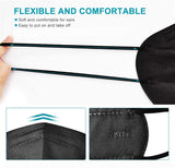 LEMENT 50pcs KN95 Face Mask Black 5 Layer Cup Dust Safety Masks Filter Efficiency≥95% Breathable Elastic Ear Loops Black Masks