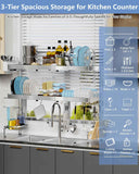 3 Tier Extra Large Over The Sink Dish Drying Rack, Expandable Stainless Steel Dish Drainer with Multifunctional Organizer, Space-Saving Above Sink Dish Rack with Large Capacity for Kitchen Counter
