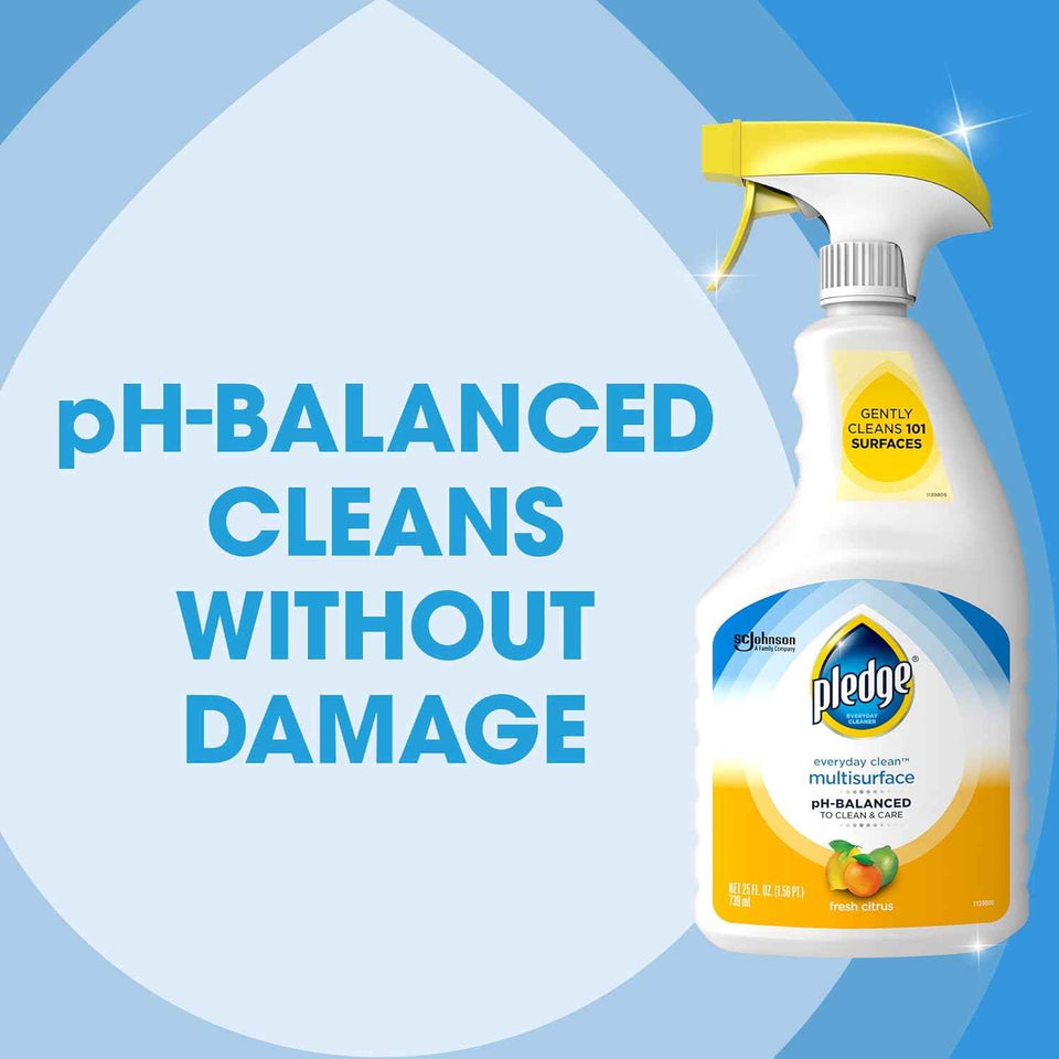 Pledge pH-Balanced Multisurface Cleaner Spray for Everyday Care, Fresh Citrus Scent, 25oz (Pack of 3)
