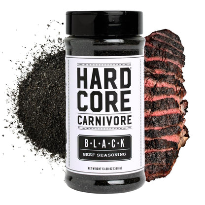 Hardcore Carnivore Black: Activated Charcoal Meat Seasoning Rub (13 oz Shaker) Texas-Made, Blend for Steak, Brisket, Burgers, BBQ, Grilling and Smoking
