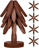 Wooden Cup Coaster Set，Tree Shape Trivet Set,Tree Coasters- 4 Wooden Trivets + 1 Stand stored for hot Dish/Pot/Bowl/teapot/hot Pot Set (Brown)