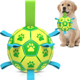 Qdan dog toys 6 inch world cup dog soccer ball with straps for small medium pet outdoor play